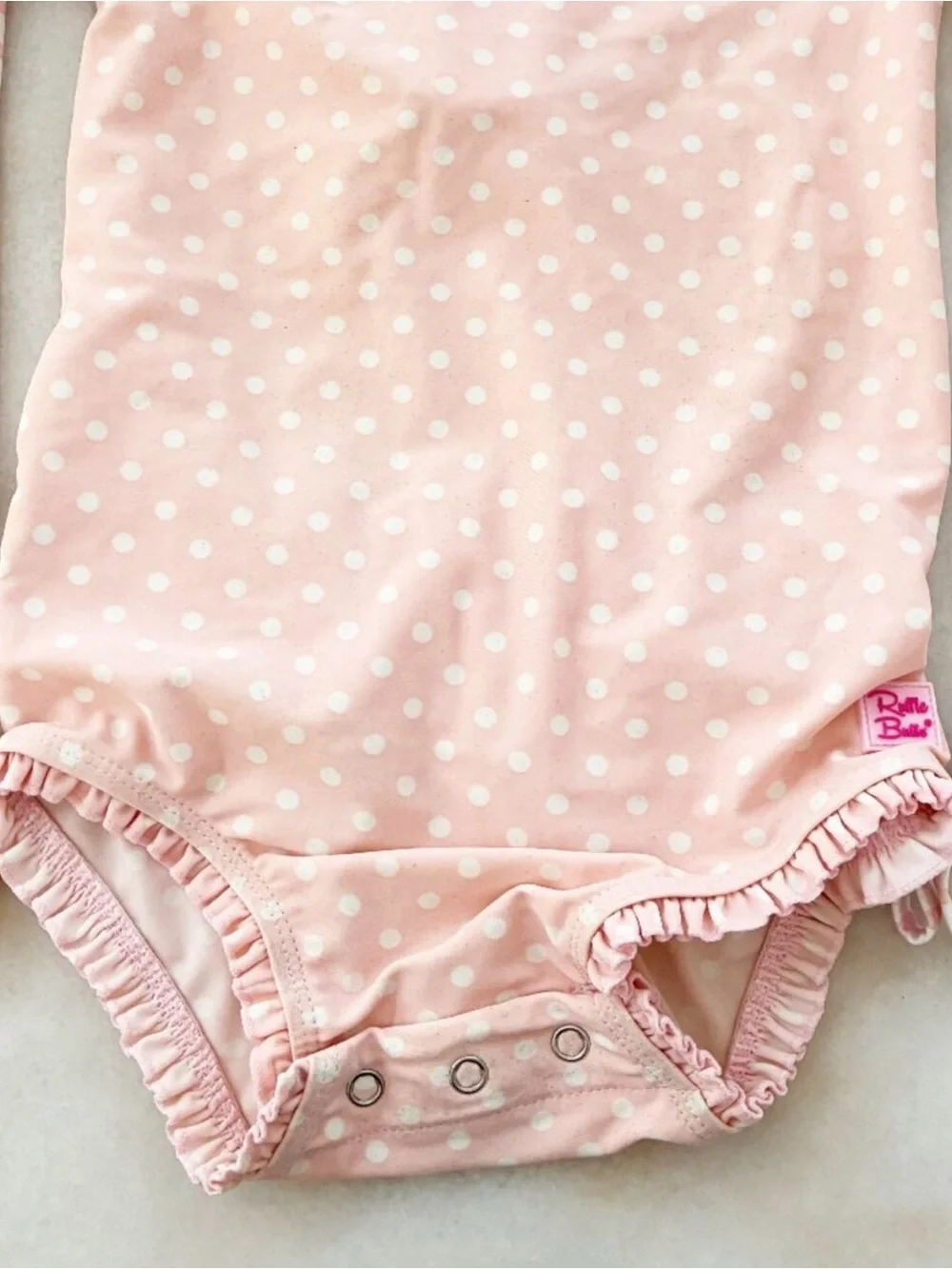 Ruffle Butts Toddler Pink Polka Dot L-Sleeve One Piece Rash Guard Swimsuit S 3T